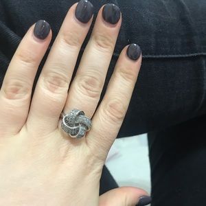 Large knot diamond ring in sterling silver